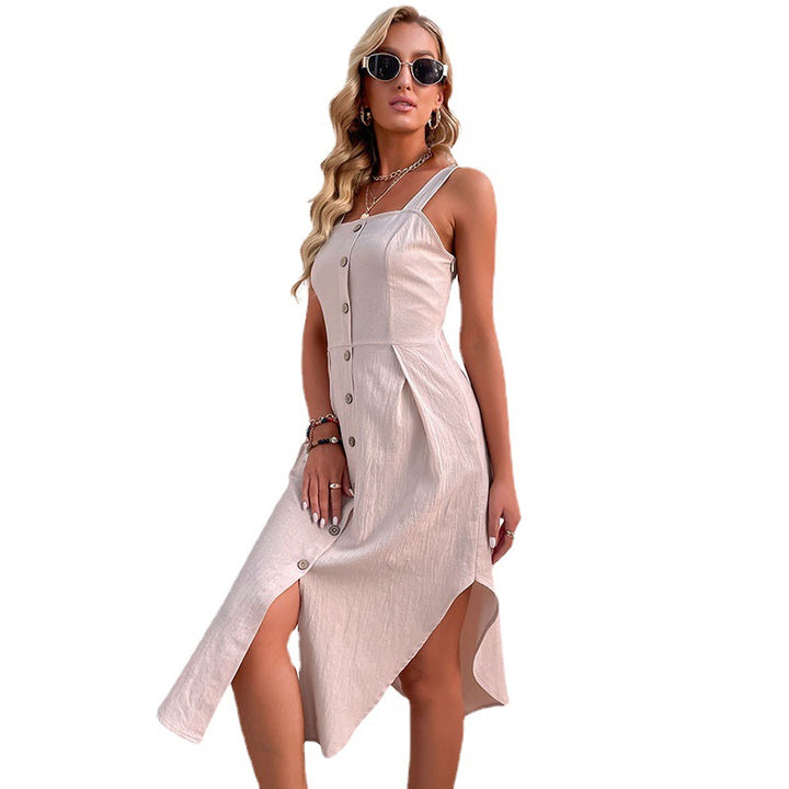 Damen Knielanges Kleid mit Knopfdetails und seitlichem Schlitz Drune
