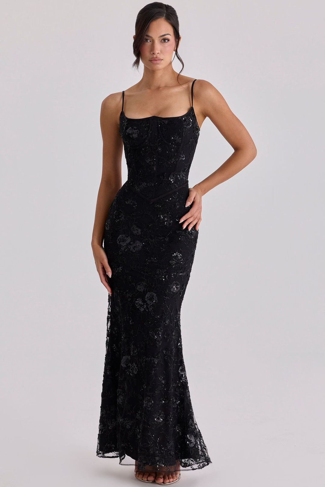 Damen nan besticktes Corsagenabendkleid mit transparenter Spitze und figurbetonter Silhouette Drune