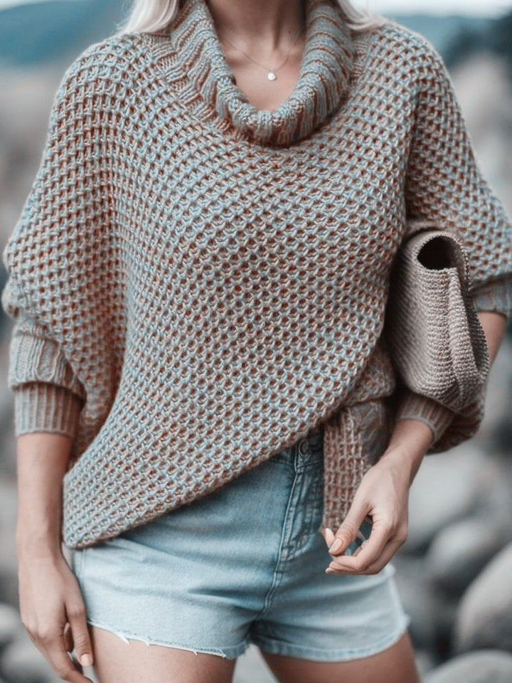 Damen lässiger Strickpullover mit hohem Kragen und strukturiertem Design Drune