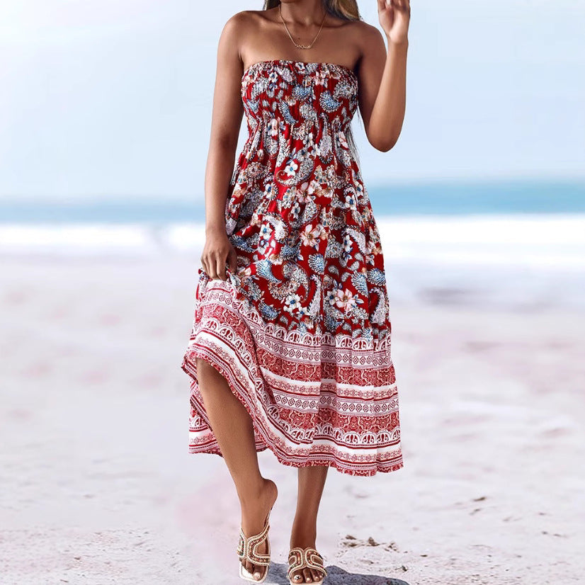 Damen Sommerlicher Maxirock mit floralen Mustern und voluminösem Saum Drune