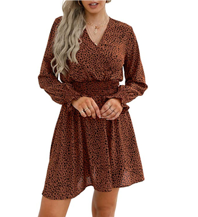 Damen modisches Kleid mit figurbetontem Gummizug und langen Ärmeln Drune
