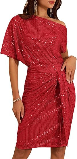 Damen Glitzerndes Wickelkleid mit asymmetrischem Schnitt und schimmernden Pailletten Drune
