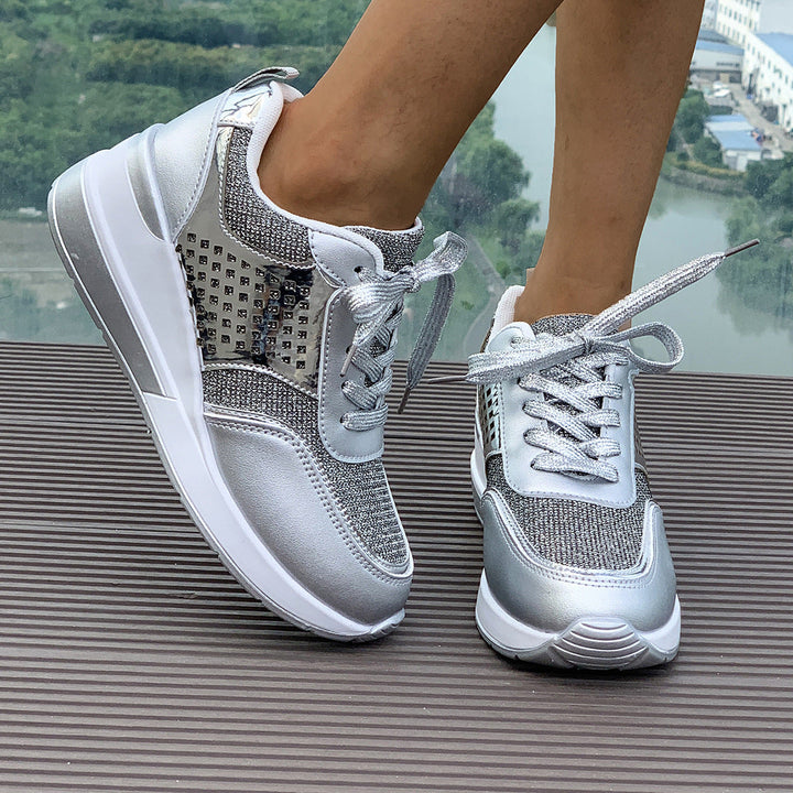 Damen modische Sneakers mit atmungsaktivem Obermaterial und eleganten Glitzerakzenten Drune