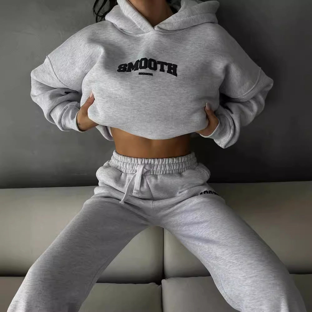 Damen lässiges Sweatpants-Set mit Kapuze und elastischem Bund Drune