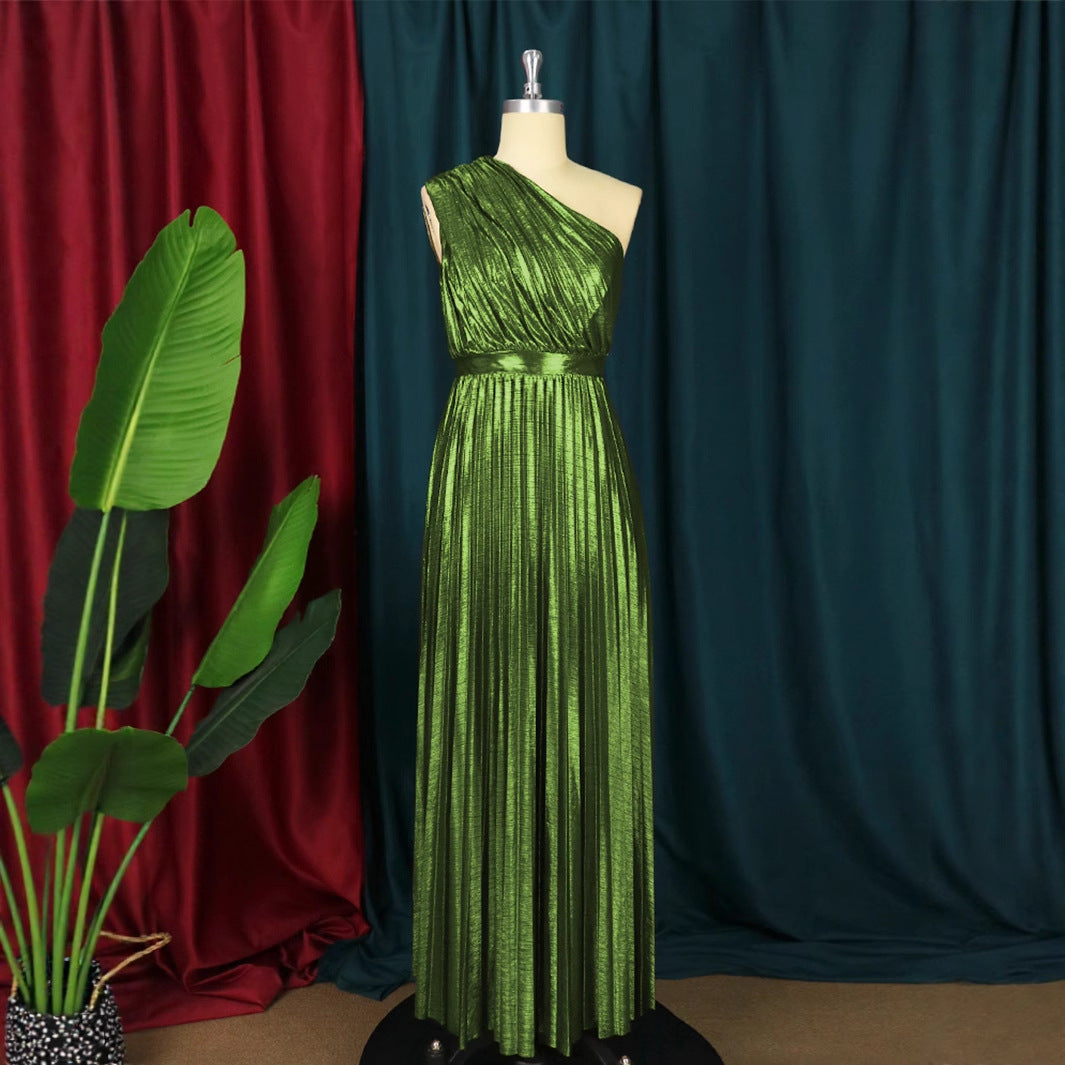 Damen plissiertes Abendkleid mit schimmerndem Oberteil Drune