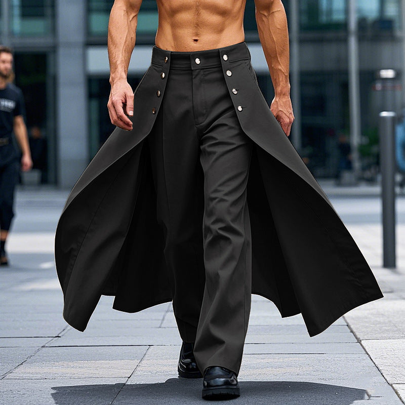 Damen nan taillenhoher ausgestellter Midi-Wickelrock mit innerer Culotte und Zierknopfleiste Drune