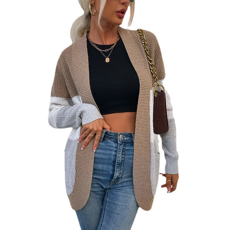 Damen Strickjacke mit modernem Farbblockdesign und praktischen Taschen Drune