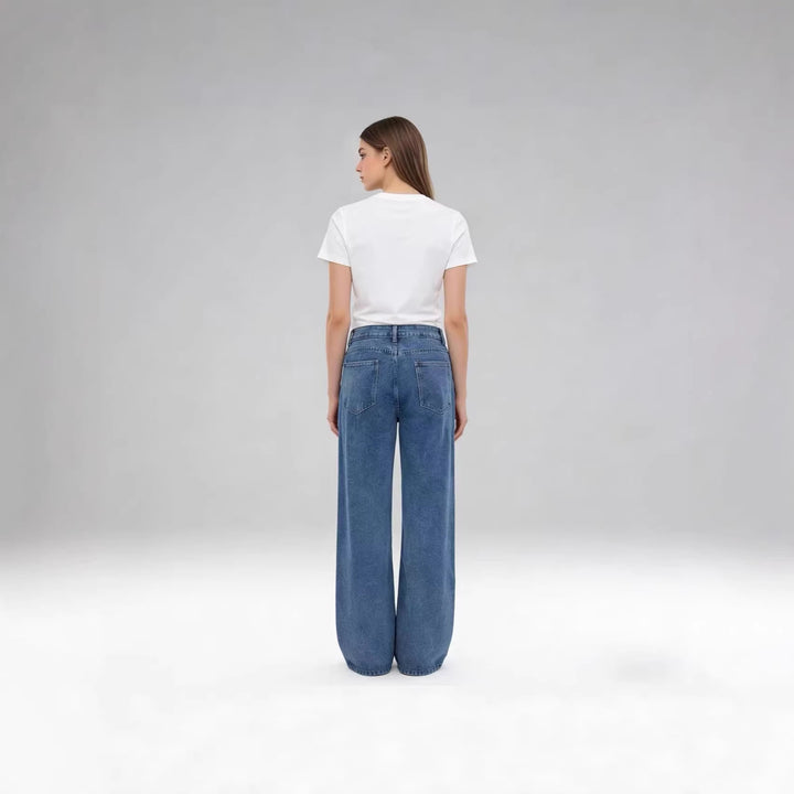 Damen hochgeschnittene weite Jeans im lässigen Stil mit eleganter Faltenlegung Drune