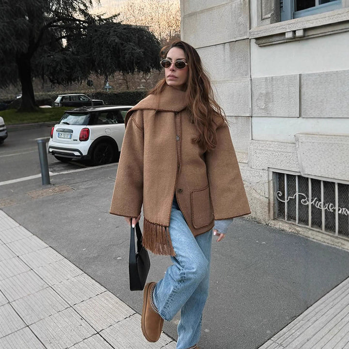 Damen oversized Mantel mit Fransendetails Drune