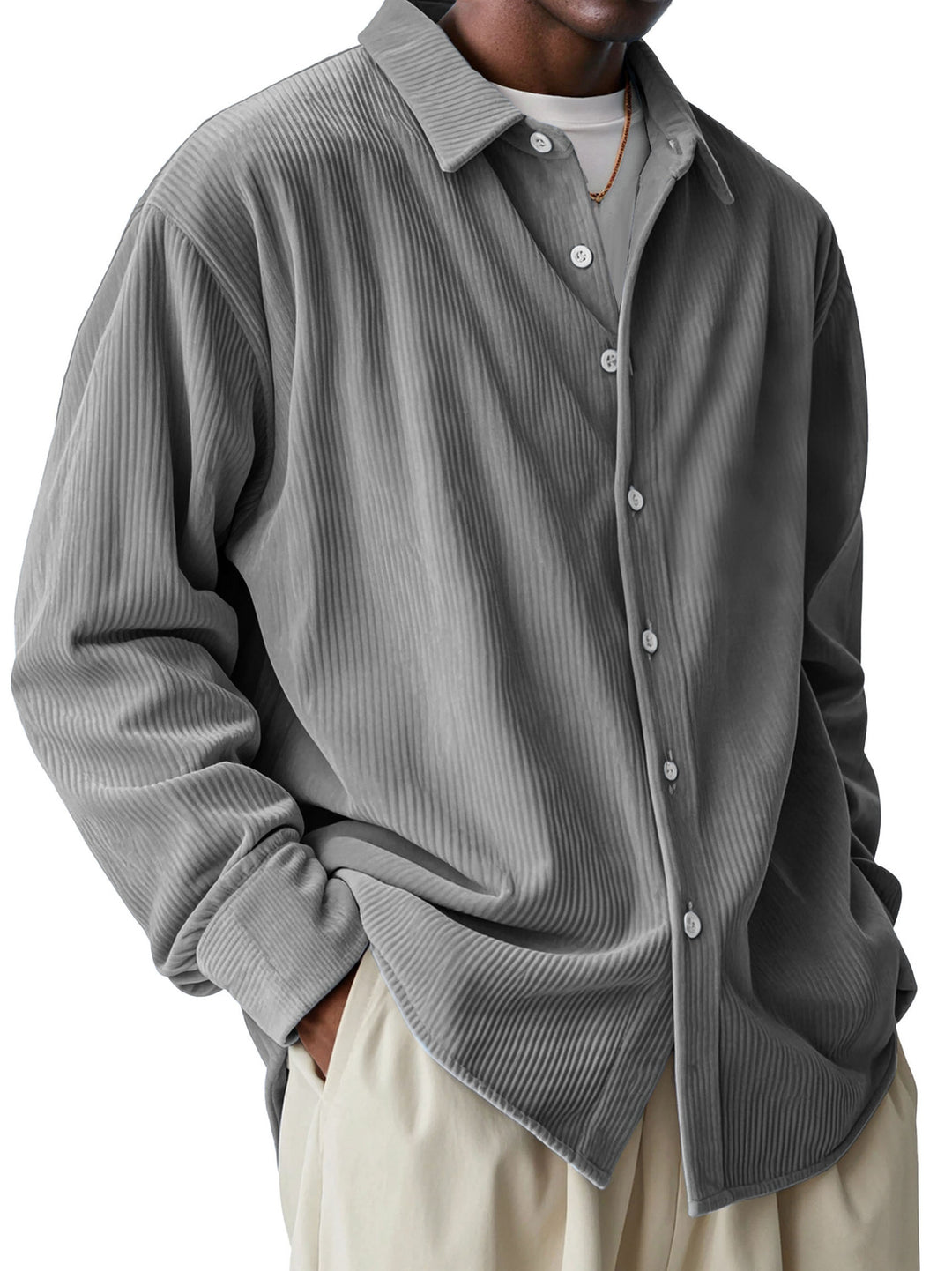 Herren nan oversized Kordhemd mit feiner Rippenstruktur und Relaxed-Fit Drune