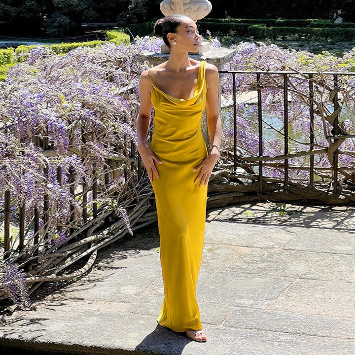Damen Elegantes Langarm Abendkleid mit fließendem Schnitt und tiefem V-Ausschnitt Drune