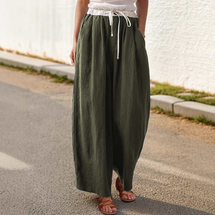 Damen Weite Leinenhose mit elastischem Bund und stylischem Kordelzug Drune