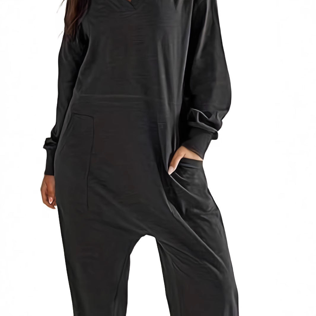 Damen Lässiger Jumpsuit mit praktischen Taschen und elegantem V-Ausschnitt Drune