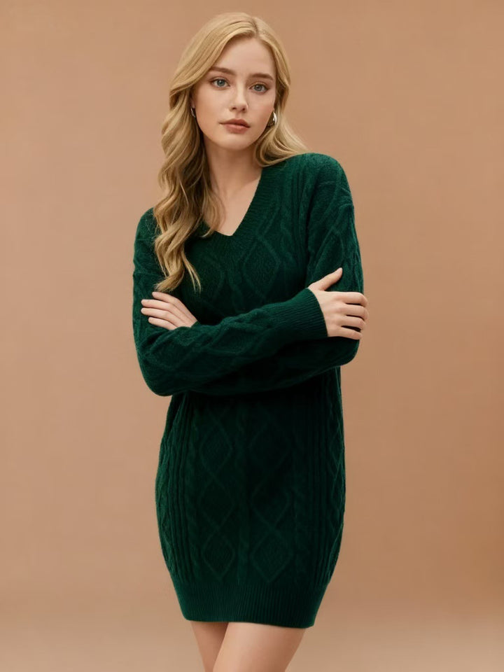 Damen Strickkleid mit tiefem V-Ausschnitt und strukturiertem Design Drune