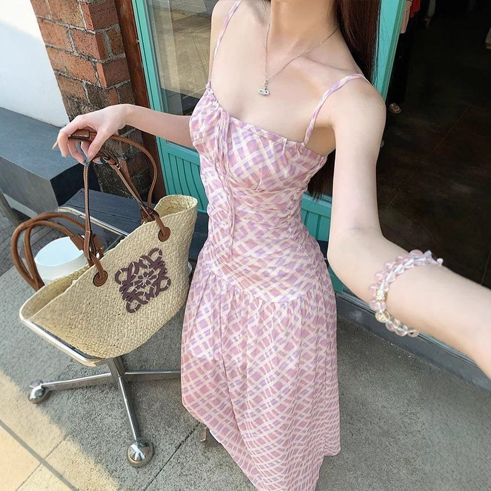 Damen Maxikleid mit Spaghettiträgern und eleganter Raffungen Drune