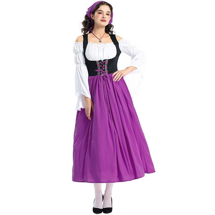 Damen nan Renaissance-Bauernkleid mit geschnürtem Mieder, schulterfreiem Carmen-Oberteil und weitem Rock Drune