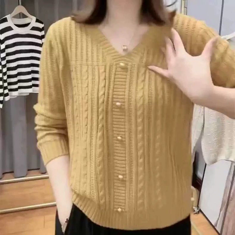 Damen Strickjacke mit feinem Zopfmuster und eleganten Perlenknöpfen Drune
