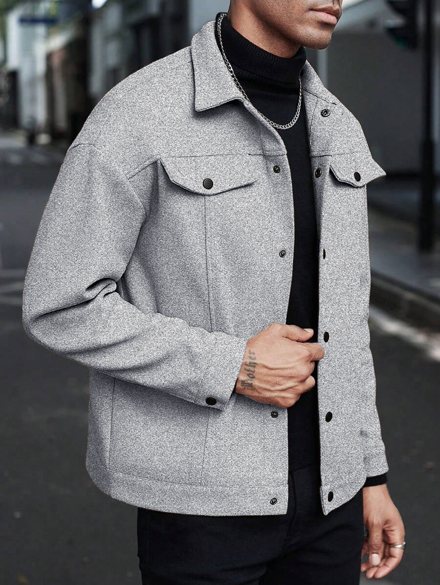 Herren nan Hemdjacke aus Wollmischung mit Druckknöpfen und Pattentaschen Drune