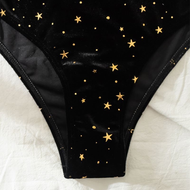Damen Hochtaillierter Bikini mit glamourösem Sternenmotiv Drune