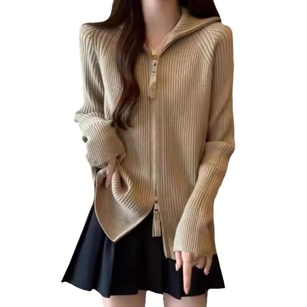 Damen Strickjacke mit hohem Stehkragen und Reißverschluss Drune