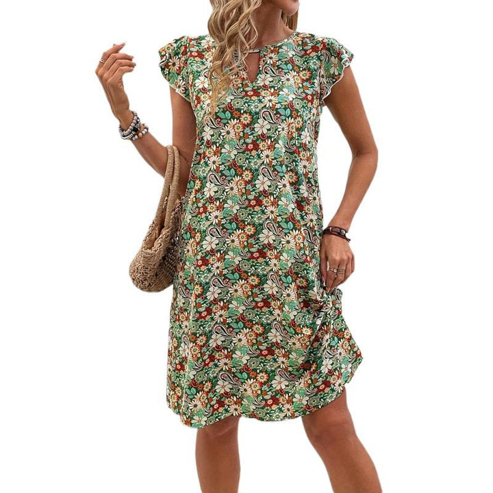 Damen Freizeitkleid mit floralem Muster und Rüschendetails Drune