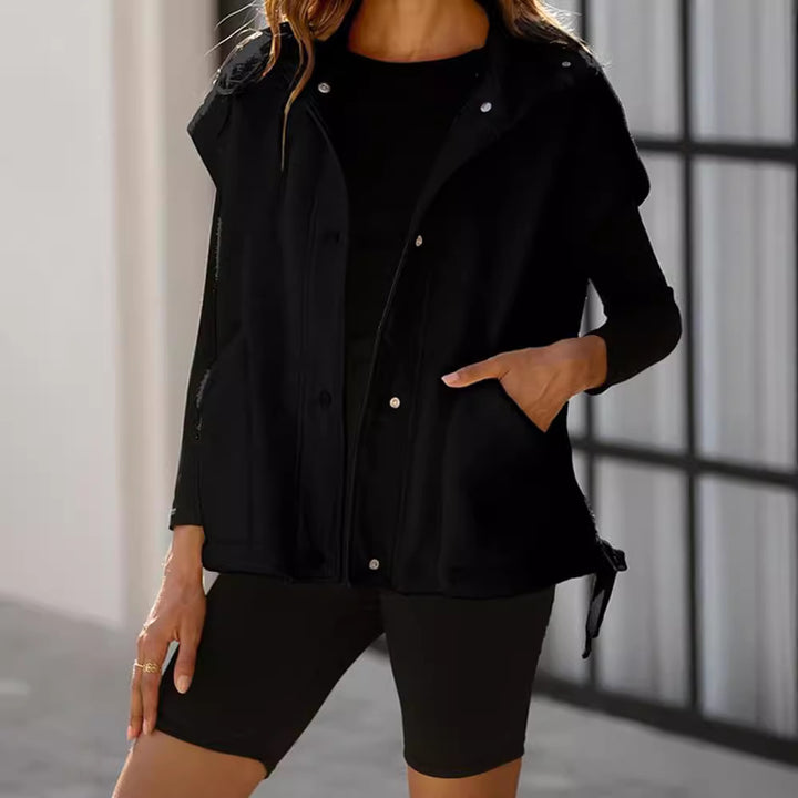 Damen Oversized Fleecewestenjacke mit seitlichen Eingrifftaschen und Druckknopfverschluss Drune