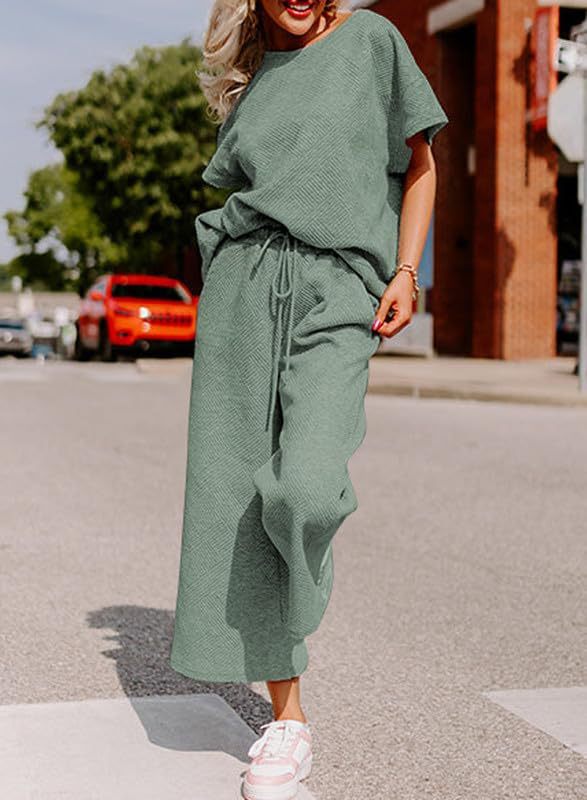 Damen lässiges Jumpsuit-Set aus weichem Material mit elastischem Bund und weit geschnittenen Beinen Drune