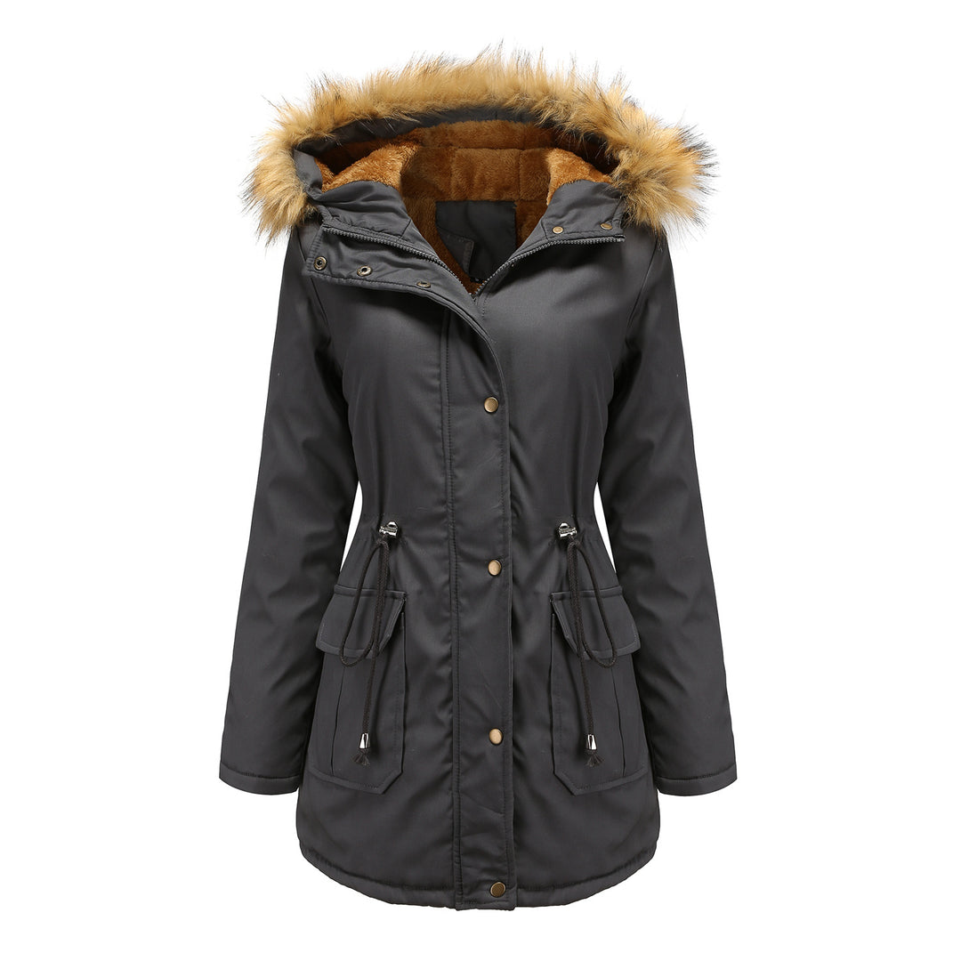 Damen warme Outdoor-Parka mit abnehmbarer Kapuze und luxuriösem Kunstfell Drune
