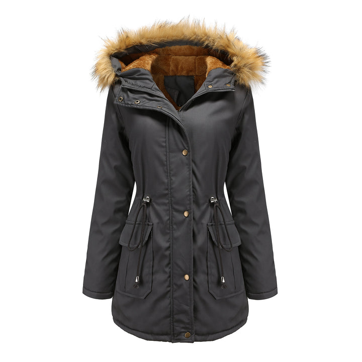 Damen warme Outdoor-Parka mit abnehmbarer Kapuze und luxuriösem Kunstfell Drune