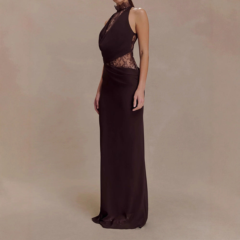 Damen Elegantes Bodenkonturen-Kleid mit exquisiter Spitzeneinlage Drune
