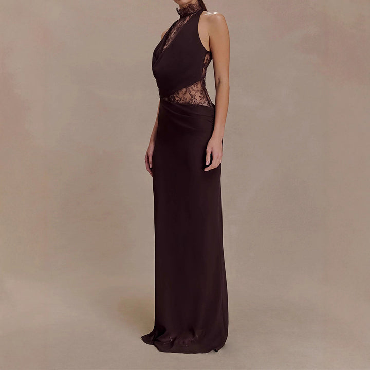Damen Elegantes Bodenkonturen-Kleid mit exquisiter Spitzeneinlage Drune
