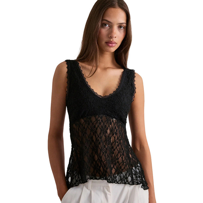Damen Spitzentop mit elegantem Schnitt und durchscheinendem Design Drune