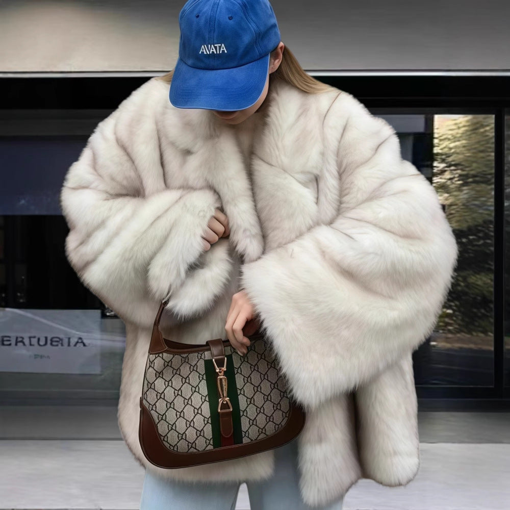 Damen luxuriöse Kunstpelzjacke mit funkelnden Akzenten Drune