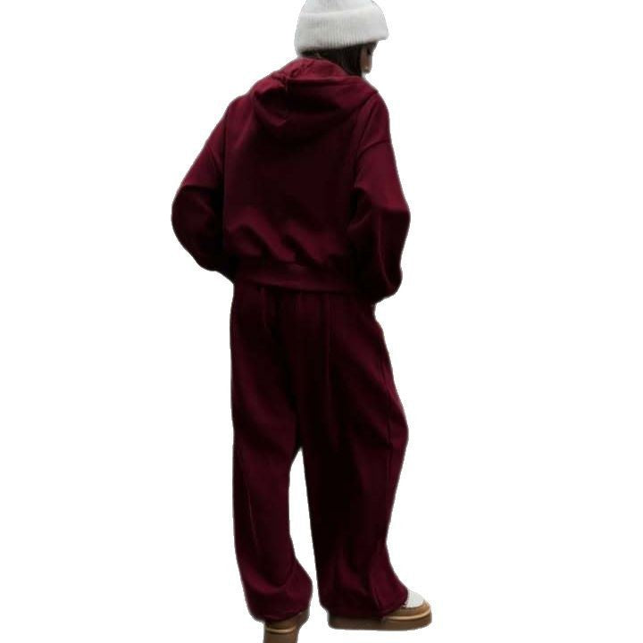 Damen nan weites Lounge-Set mit Zip-Hoodie, Kängurutasche und extraweiter Highwaist-Jogginghose Drune