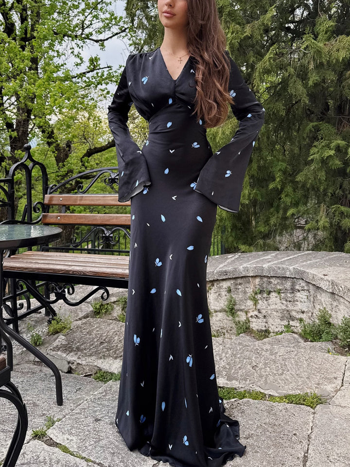 Damen Langärmeliges Maxikleid mit floralen Mustern und femininer Silhouette Drune