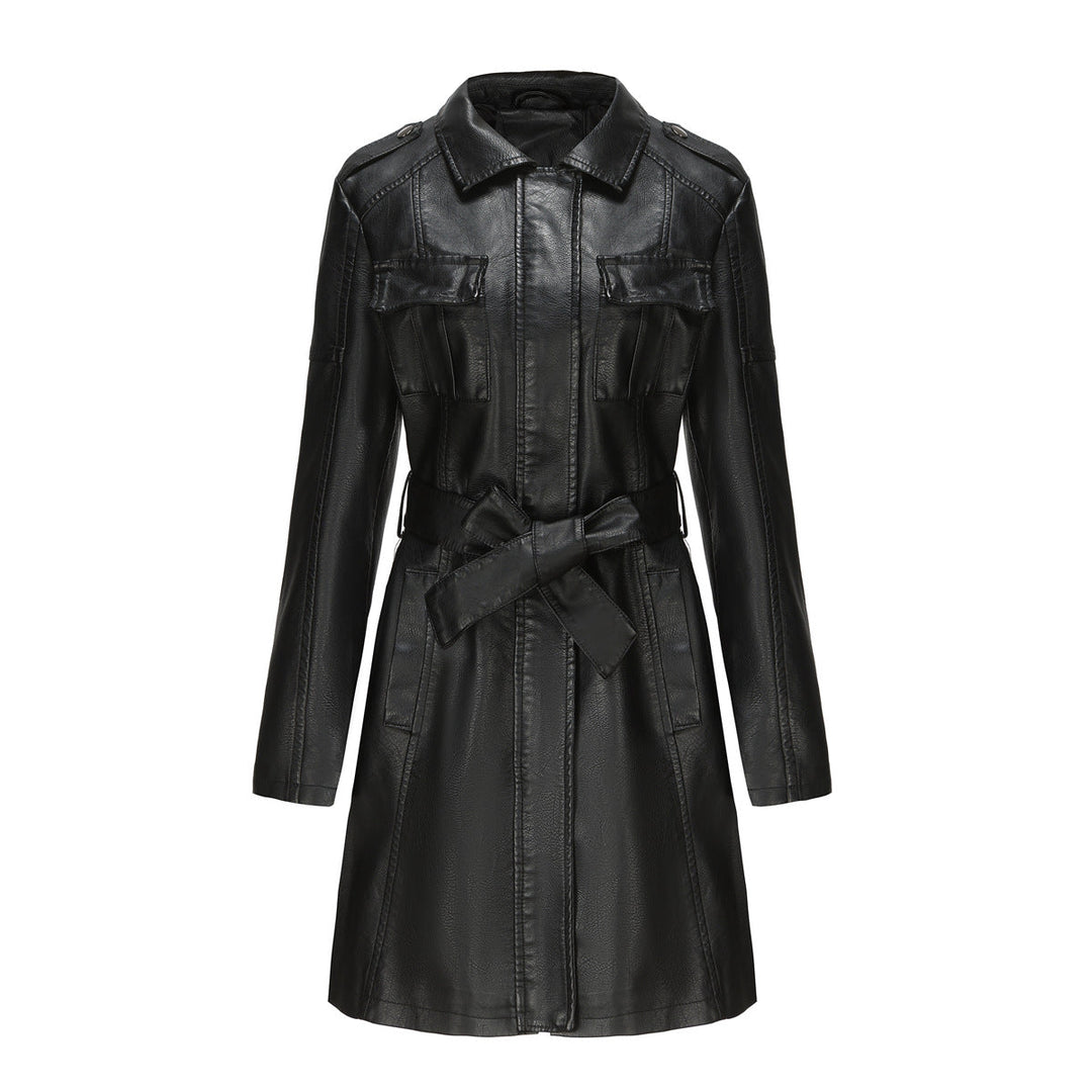 Drune Style - Luxuriöser Leder-Mantel mit Gürtel für anspruchsvolle Damen