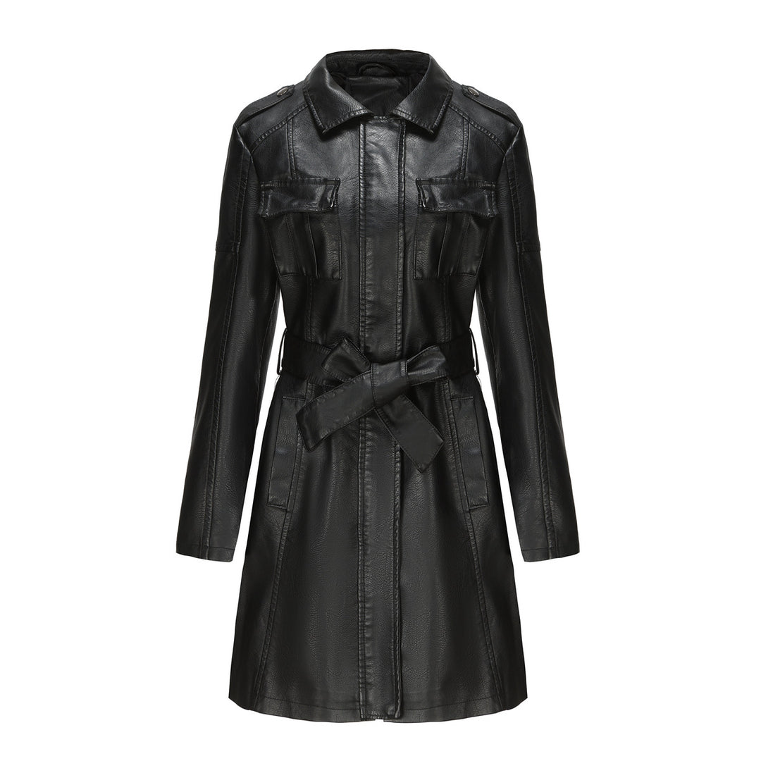 Damen modischer Trenchcoat aus hochwertigem Kunstleder Drune