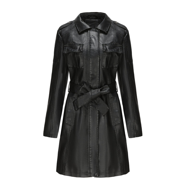 Damen modischer Trenchcoat aus hochwertigem Kunstleder Drune