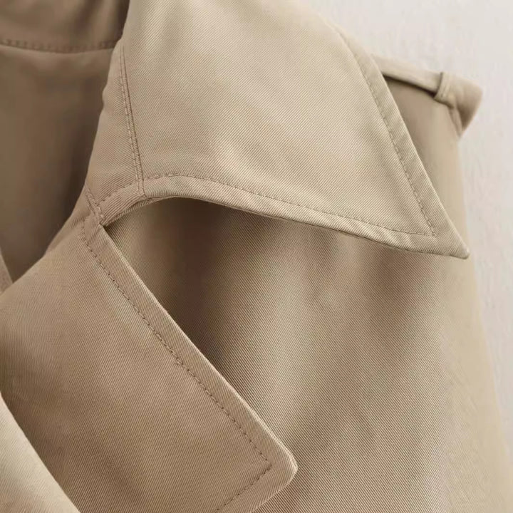 Damen Kurz Cropped Doppelreihige Trenchcoat Drune