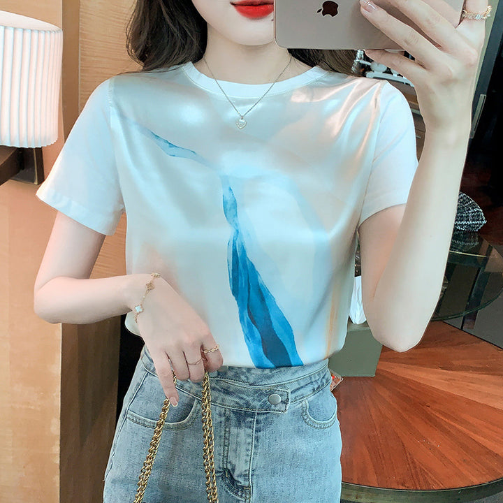 Damen T-Shirt mit kreativem Wasserfarben-Druck und lässigem Schnitt Drune