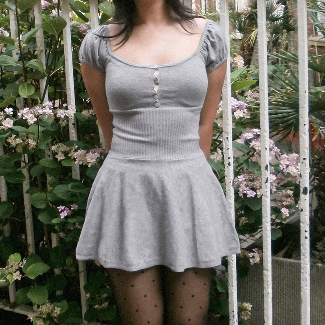 Damen Midi-Kleid mit Puffärmel-Design und figurbetontem Oberteil Drune