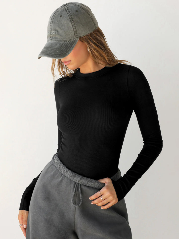 Damen Figurbetontes Langarmshirt mit modischem Rippdesign Drune