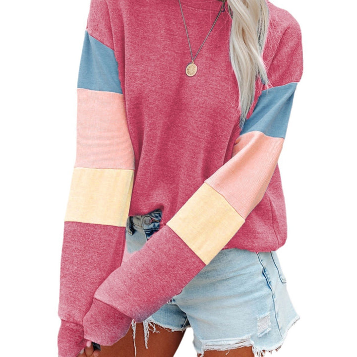 Damen Lässiger Pullover mit Farbblockdesign und hohem Kragen Drune