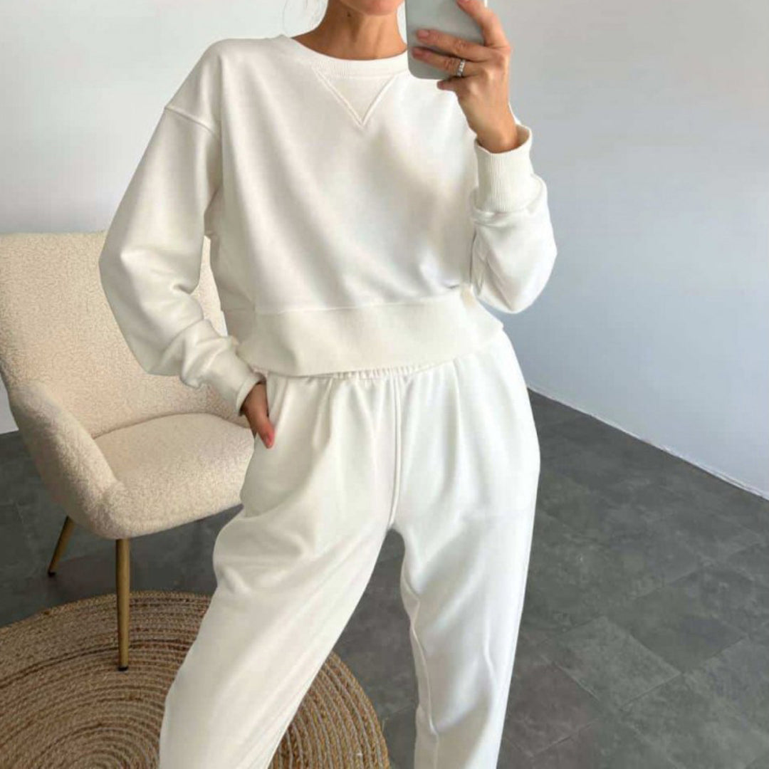 Damen nan Cropped-Sweater-Set mit V-Nahtdetail und hoher Taille Jogginghose Drune
