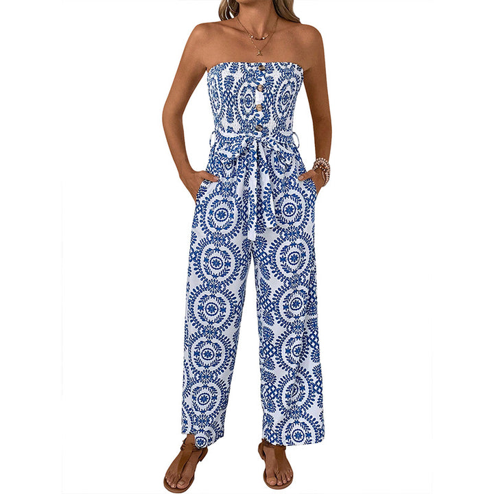 Damen lässiger Jumpsuit mit floralem Druck und praktischem Taillengürtel Drune