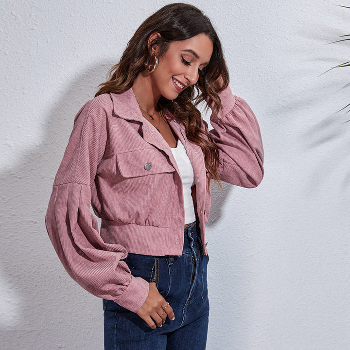 Damen Kurzjacke aus Materialmix mit lässigen Puffärmeln und großen Taschen Drune