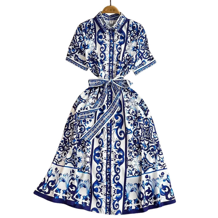 Damen Hemdkleid mit floralem Druck und taillierbarem Bindegürtel Drune