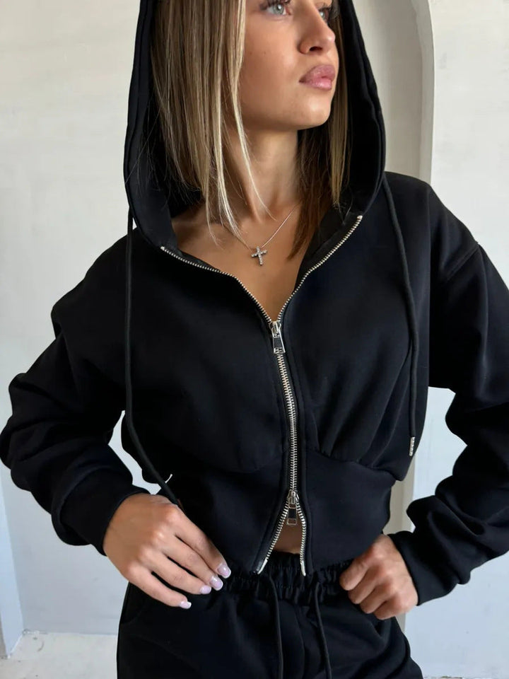 Damen Cropped Hoodie mit Reißverschluss Drune