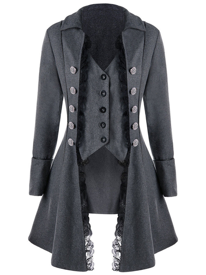Damen eleganter Trachtenmantel mit filigranen Spitzeinsätzen und edlen Knopfdetails Drune