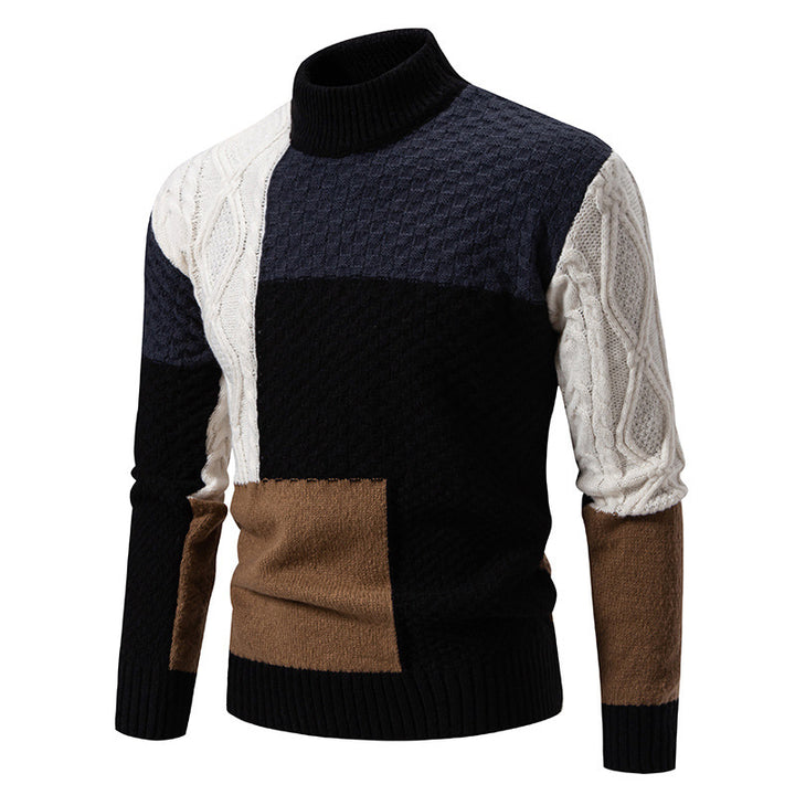 Herren modischer Rollkragenpullover mit modernem Zopfmuster und Farbblockdesign Drune
